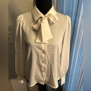 Zara Cream Tie-Neck Blouse with Decorative Buttons